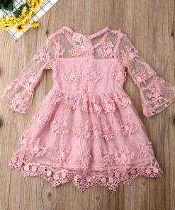 Pink Lace Long Sleeve Dress - Image 3