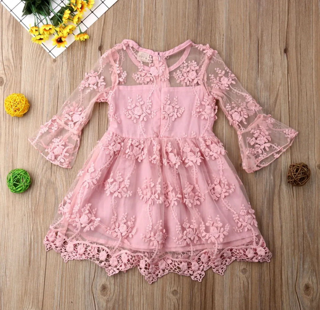 Pink Lace Long Sleeve Dress - Image 3