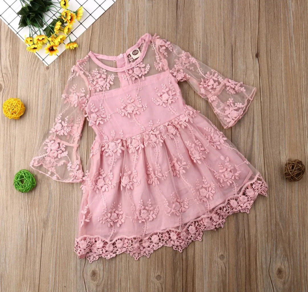 Pink Lace Long Sleeve Dress - Image 2