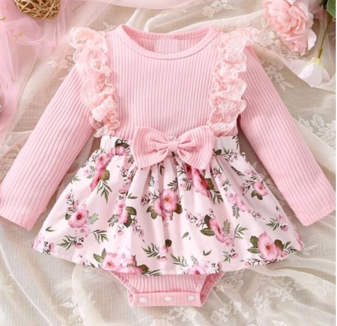 Ribbed Pink Romper Dress