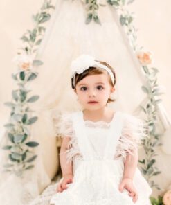 White Lace Dress with Feather Detail - Image 7
