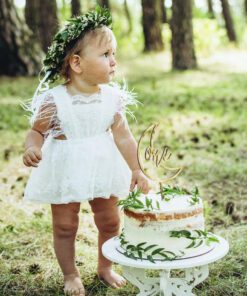 White Lace Dress with Feather Detail
