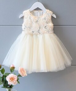 Cream sequin tulle bodice dress