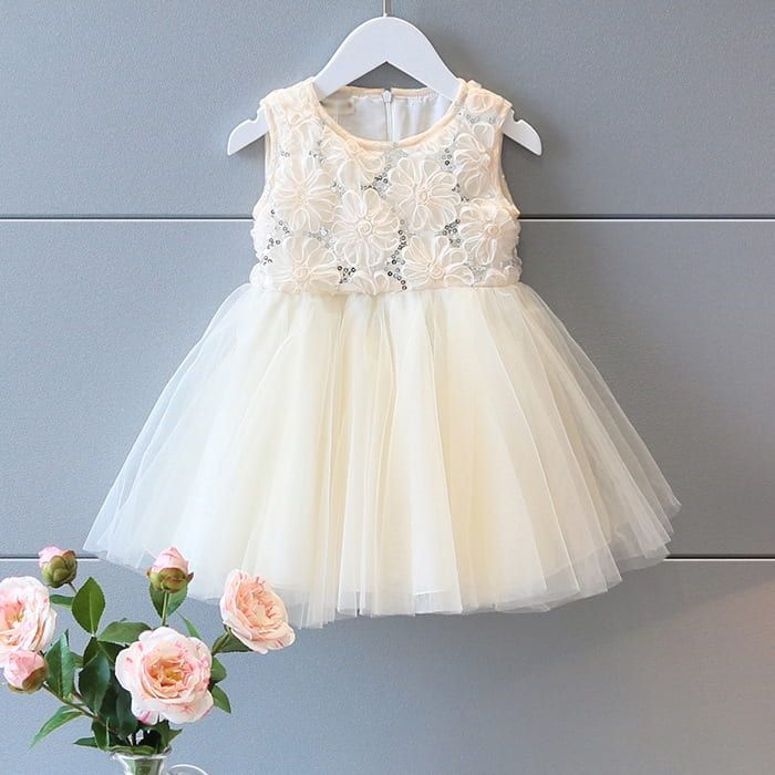 Cream sequin tulle bodice dress