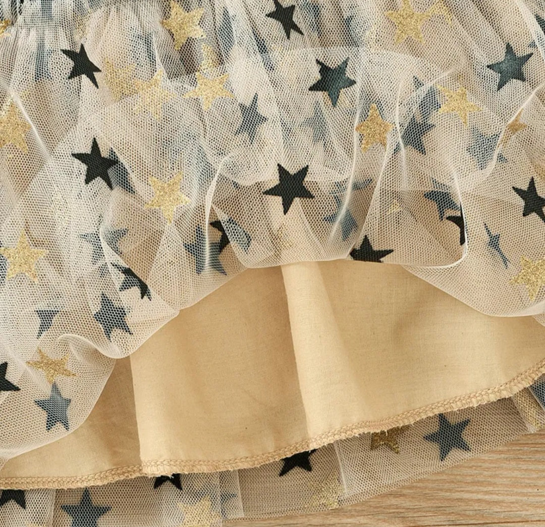 Long Sleeve Black and Gold Star Dress with Headband - Image 3