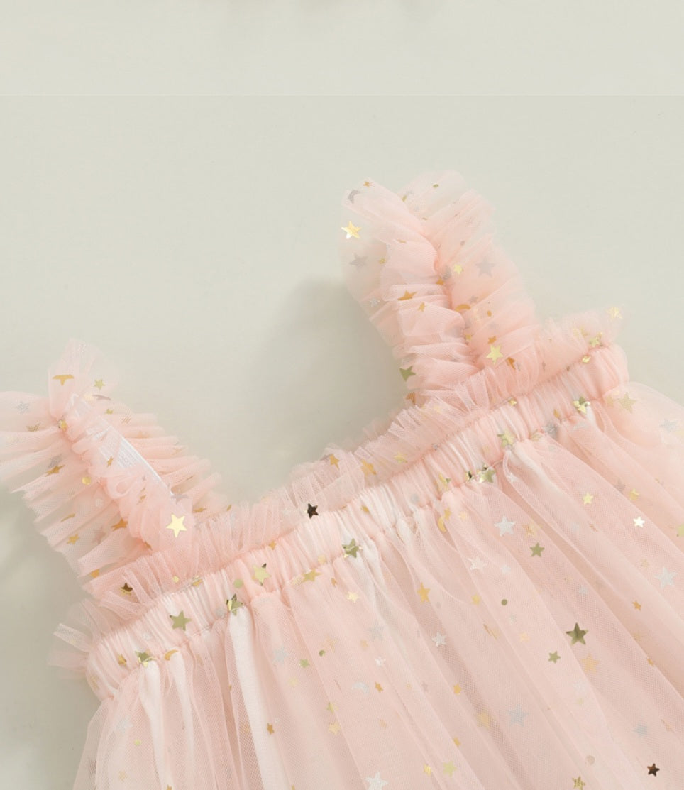 Pink Tulle Dress with Stars and Moons - Image 3