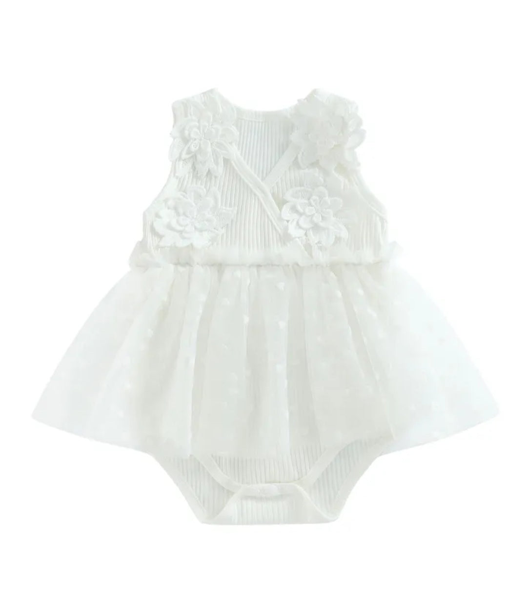Ribbed White Lace Romper with Romantic Tulle Tutu - Image 4