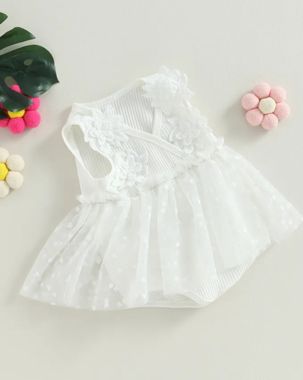 Ribbed White Lace Romper with Romantic Tulle Tutu - Image 2