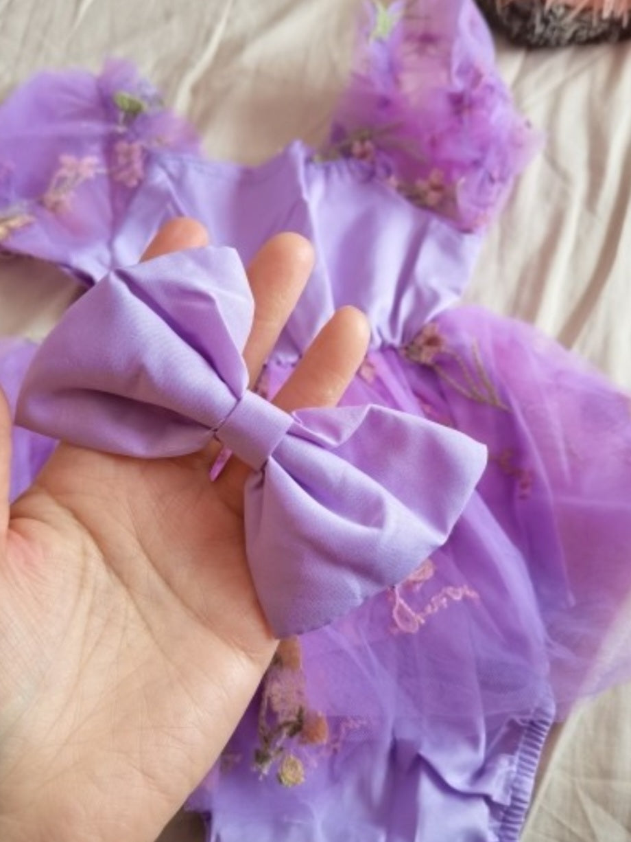 Embroided Purple Pull Sleeve Romper and Headband - Image 4