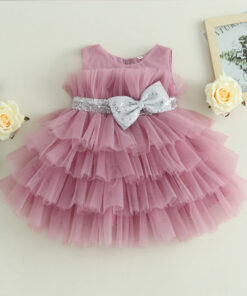 Dusty Pink Special Occasions Dress with Silver Sequins Bow