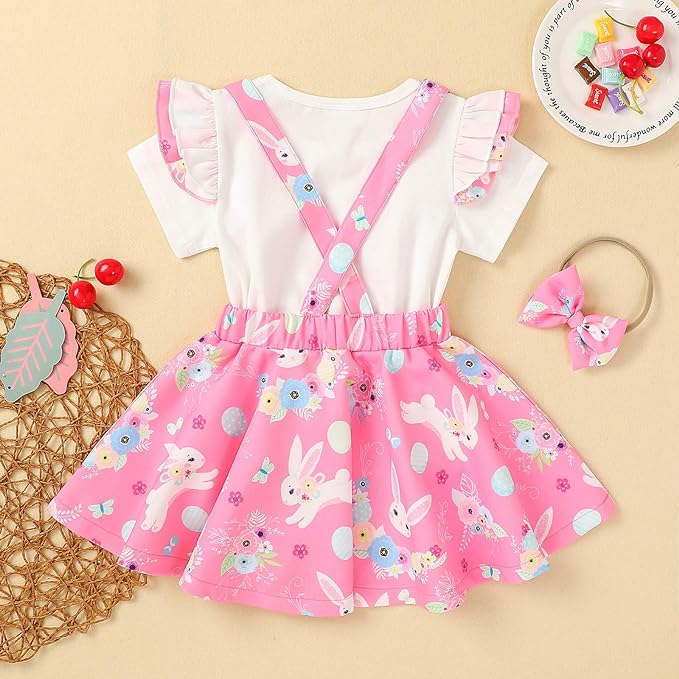 Pink bunny skirt with matching headband and tshirt - Image 2