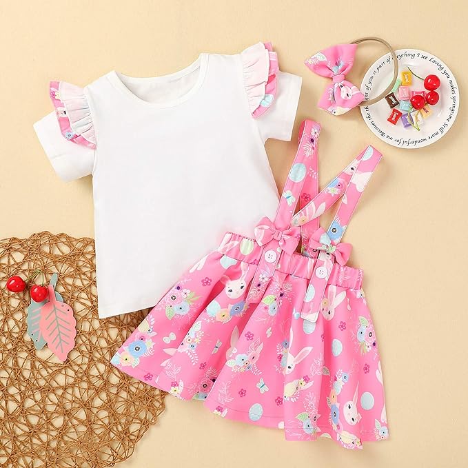 Pink bunny skirt with matching headband and tshirt - Image 3