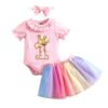 First birthday rainbow tutu with gold crown romper(12-18m)