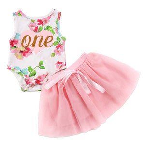 Floral one birthday tutu set