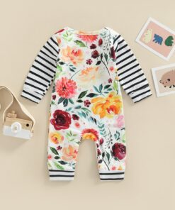 Alternative view of Floral striped longsleeve jumpsuit (Orange)(9-12m)
