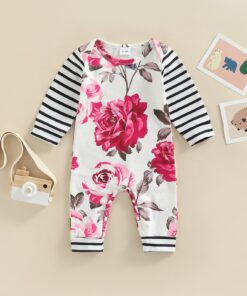 Alternative view of Floral striped longsleeve jumpsuit (Pink Rose)(12-18m)