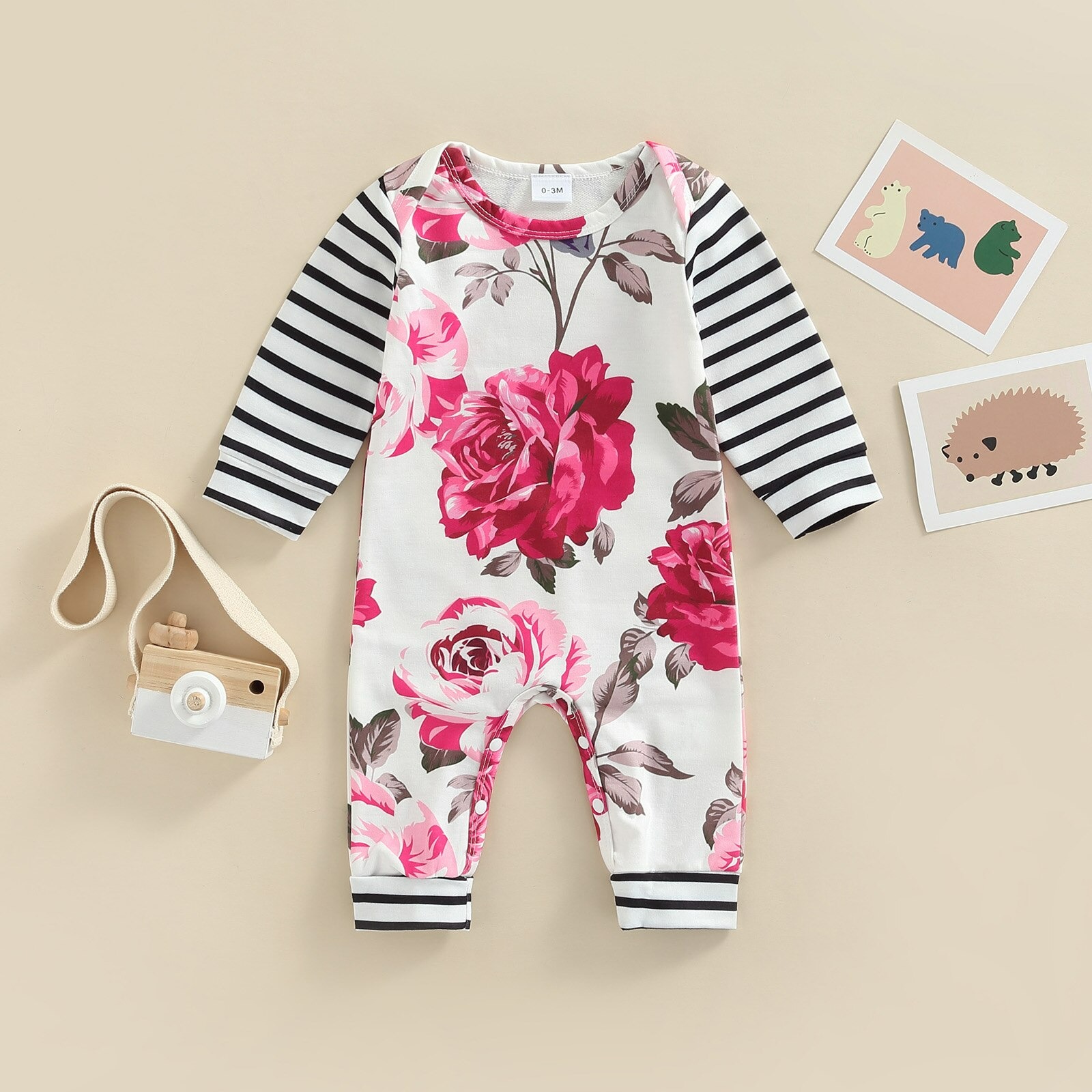 Floral striped longsleeve jumpsuit (Pink Rose)(12-18m) - Image 2