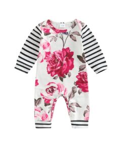 Floral striped longsleeve jumpsuit (Pink Rose)(12-18m)