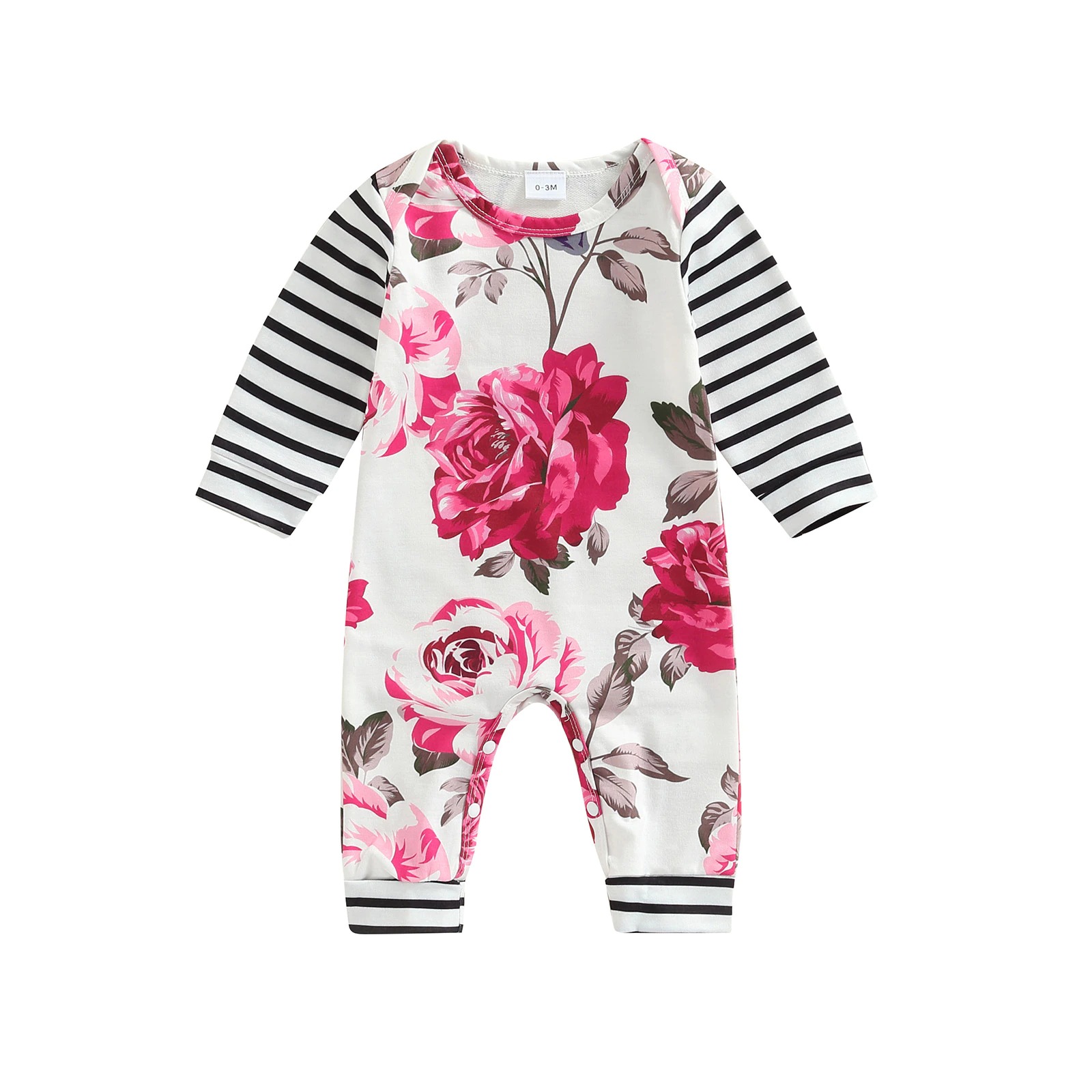 Floral striped longsleeve jumpsuit (Pink Rose)(12-18m)