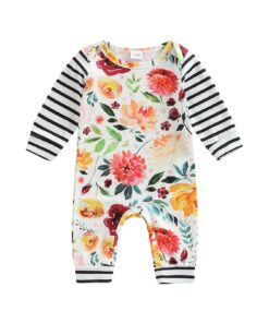 Floral striped longsleeve jumpsuit (Orange)(9-12m)