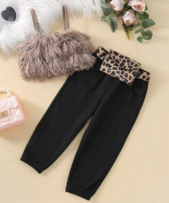 Fluffy crop top black pants and leopard belt - Image 3