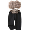 Fluffy crop top black pants and leopard belt