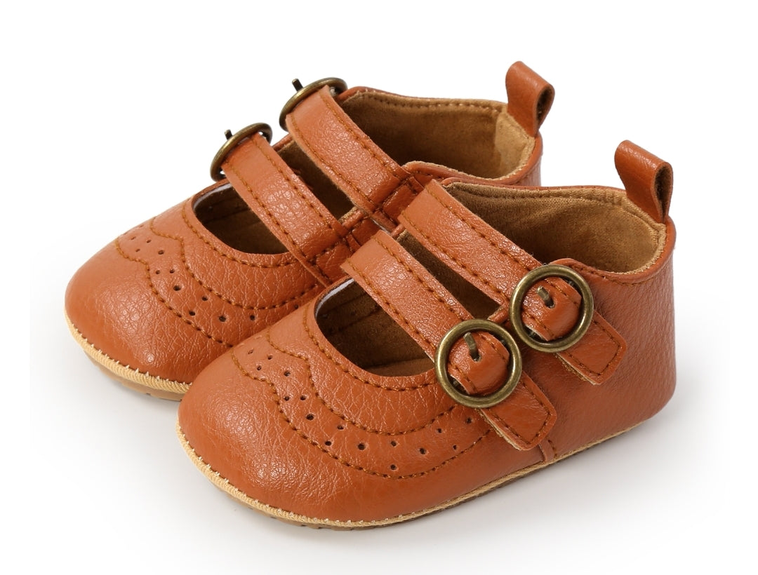 Tan Leather Double Buckle Pumps - Image 4