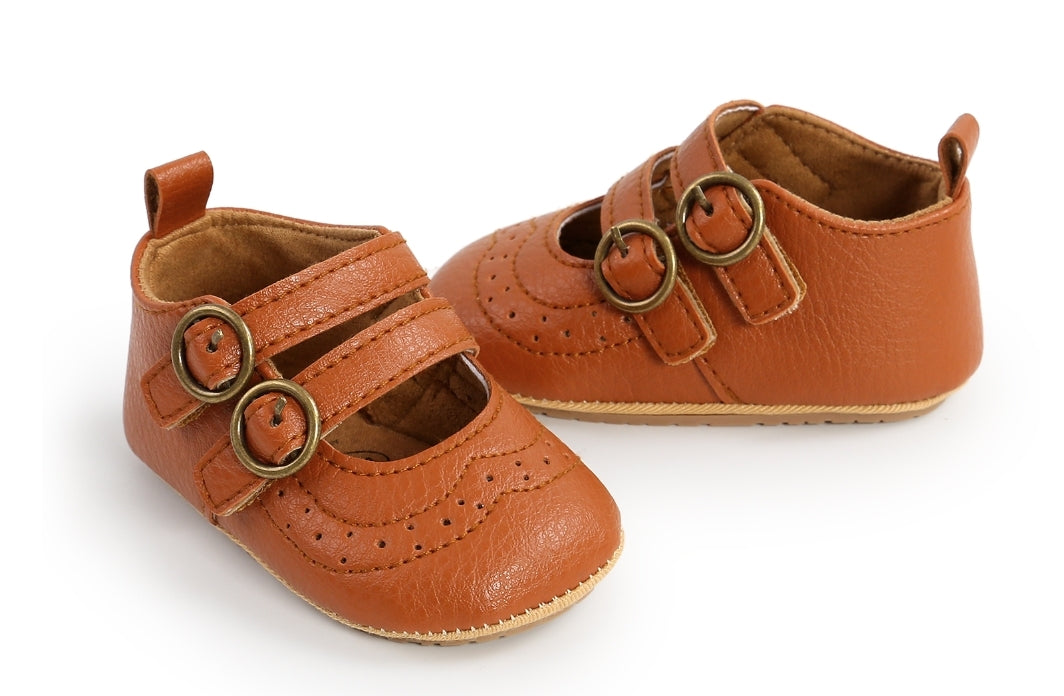 Tan Leather Double Buckle Pumps - Image 3