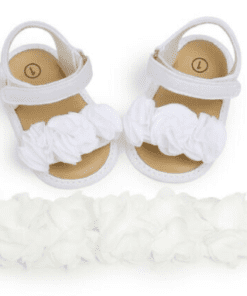 Summer flower sandal and headband(White)(Size 1)