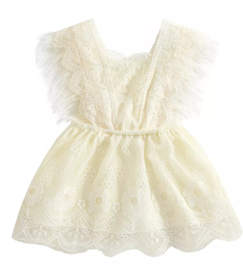 Ivory Lace Dress with Feather Detail - Image 3