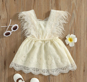 Ivory Lace Dress with Feather Detail - Image 2