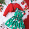 3PSC Christmas Outfit Dress, Headband and Long Sleeve Ruffle Top