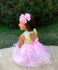 Gold Sequence Pink Tutu Dress - Image 3
