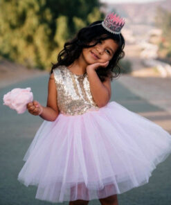Gold Sequence Pink Tutu Dress