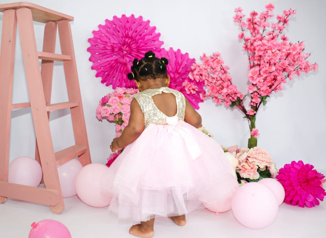 Gold Sequence Pink Tutu Dress - Image 8