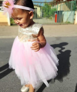 Gold Sequence Pink Tutu Dress - Image 7