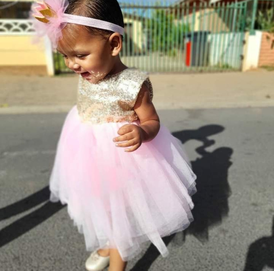 Gold Sequence Pink Tutu Dress - Image 7