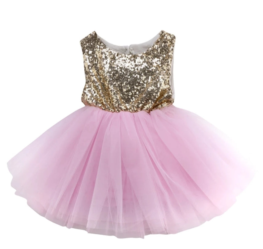 Gold Sequence Pink Tutu Dress - Image 2