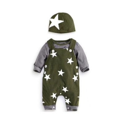 Green striped star set with hat