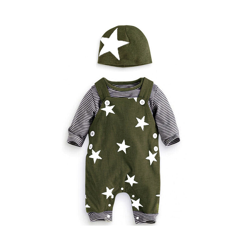 Green striped star set with hat
