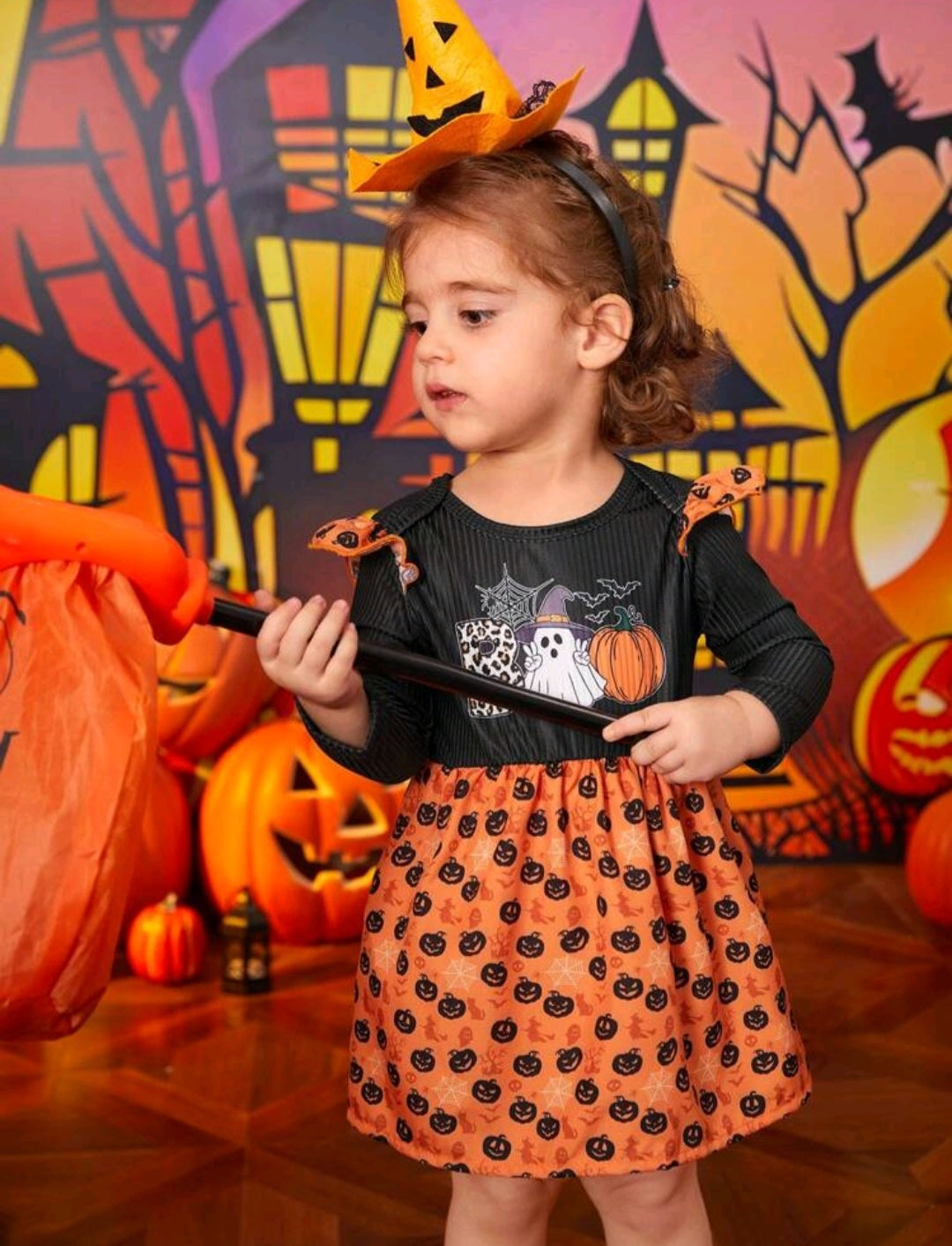 strapless open back dress Mom Vampiress Girl Costume Orange 5-6 Years Kids