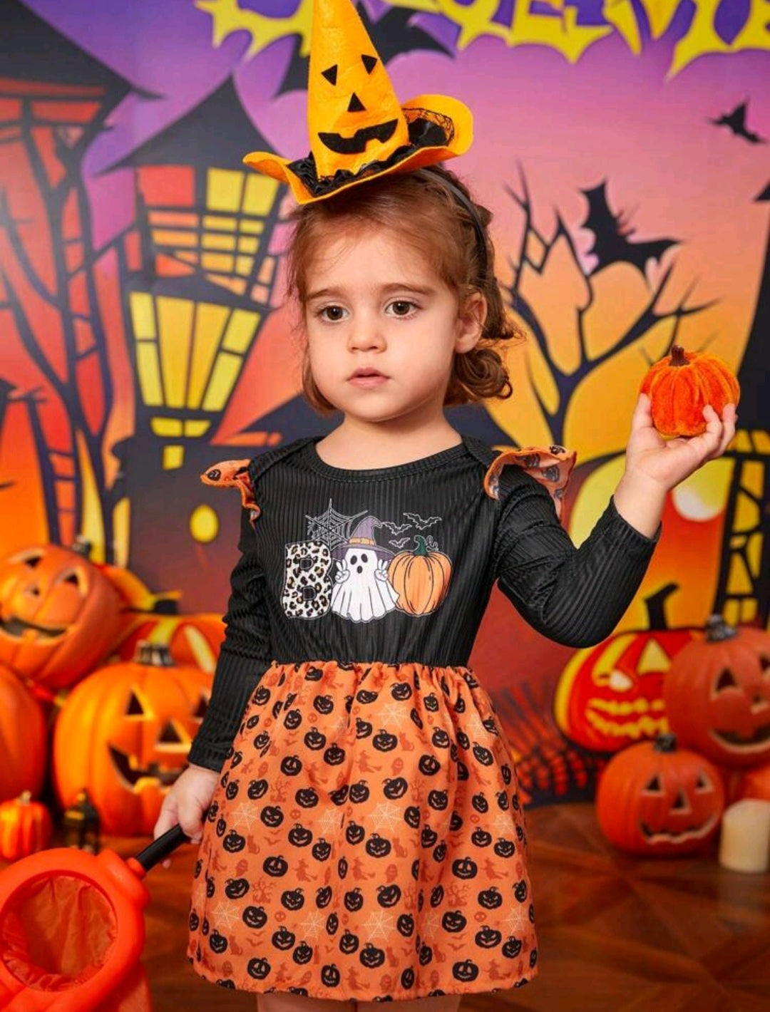 BOO Halloween Dress Black and Orange - Image 3