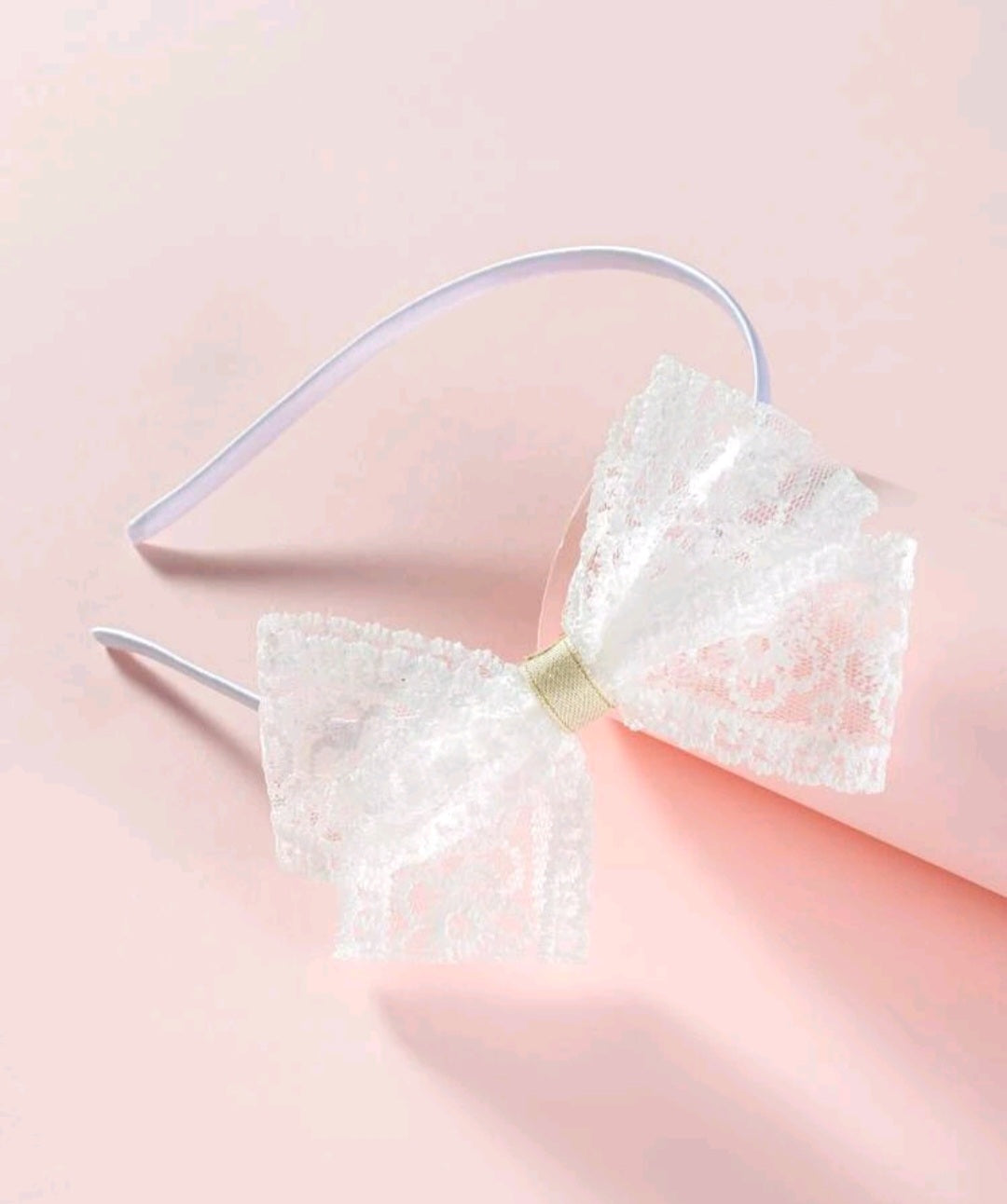 White Lace Bow Headband - Image 3