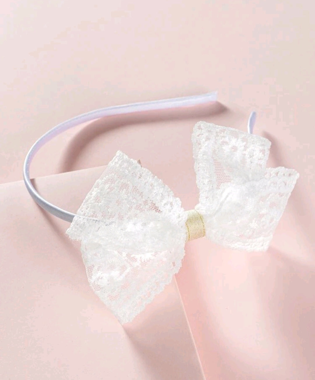 White Lace Bow Headband - Image 2