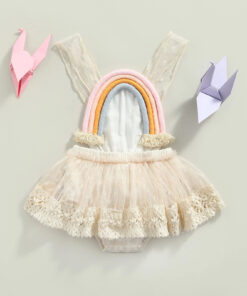 Lace beige rainbow boho tutu romper - Image 3