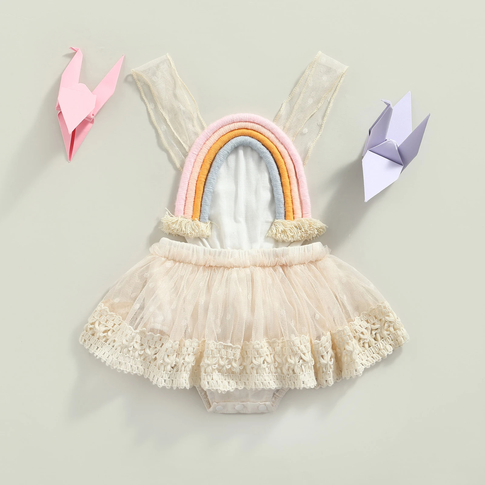 Lace beige rainbow boho tutu romper - Image 3