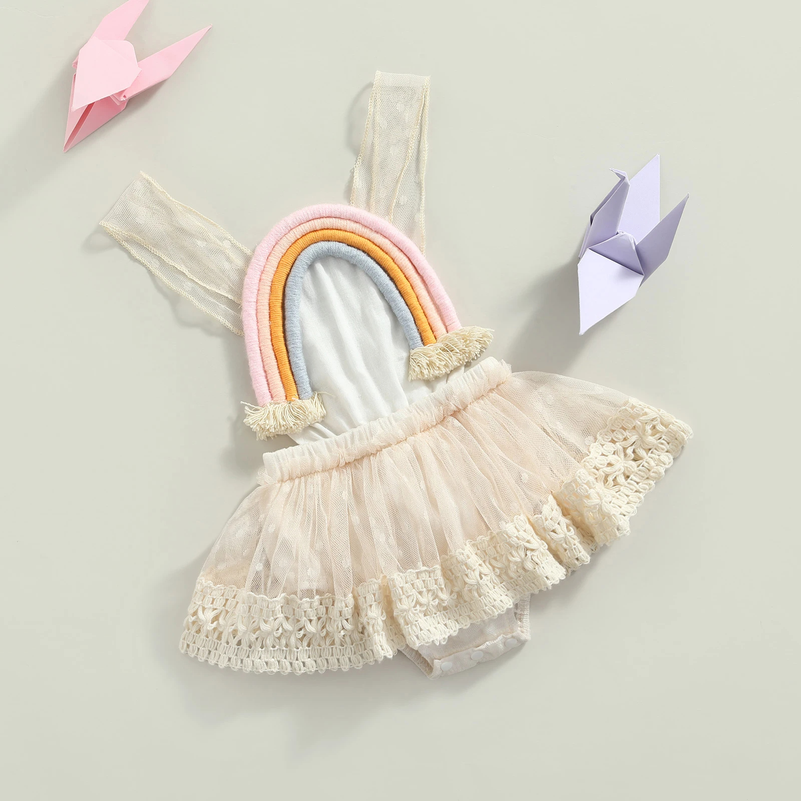Lace beige rainbow boho tutu romper - Image 2