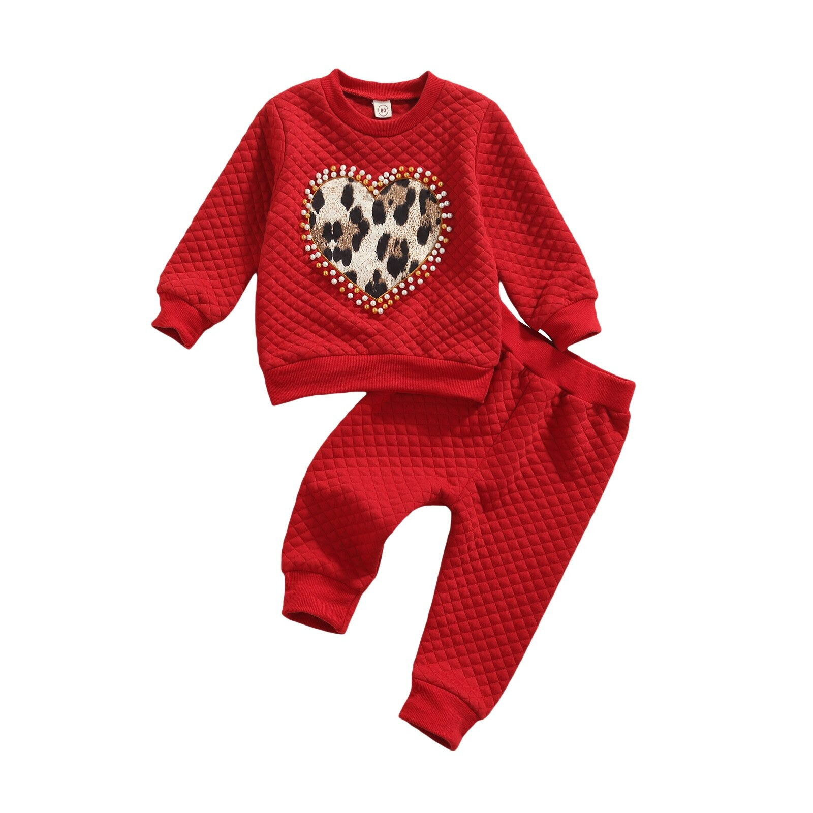 Leopard heart pearl detail tracksuit