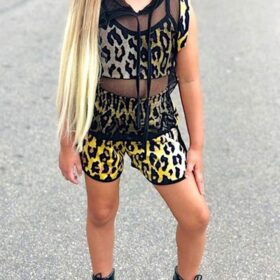 Leopard short with matching crop top and black hoody
