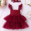 Maroon Multi-Layered Mesh Ruffle Romper and Headband